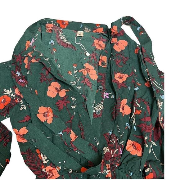 Floral Dress Women’s M Green Modest Long Sleeve Pleated Elastic Waist - Picture 9 of 16